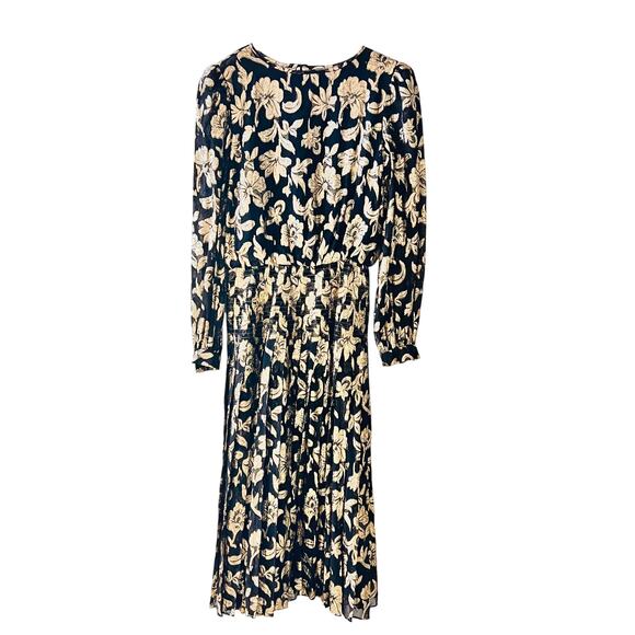 Raul Blanco Evenings Gold Black Pleated Midi Dress Size 6 - Picture 8 of 8